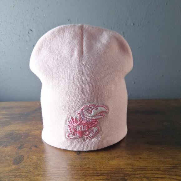 NCAA Kansas Jayhawks Non Cuffed Pink Beanie Winter Hat - Picture 1 of 6